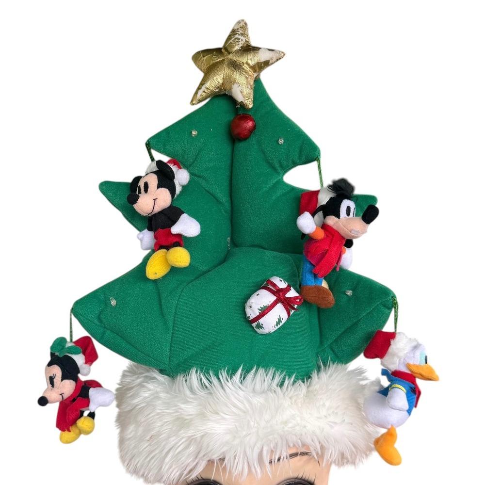 Disney Parks Mickey Mouse Christmas Tree Plush Hat Disneyland Holiday Green Star